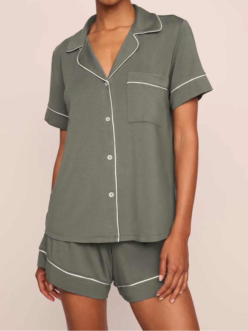 Eberjey Gisele Relaxed Short Pj Set -Smokey Olive/Ivory Size Xl Nwt